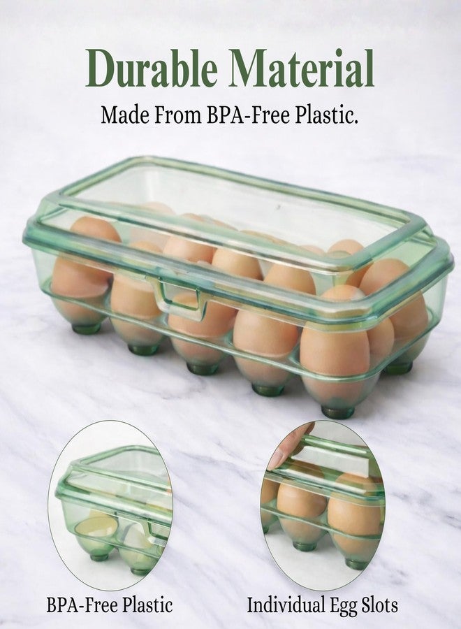 HOOPVOOL حامل بيض HoopVool للثلاجة، حامل بيض للثلاجة، منظم بيض محمول بغطاء، حامل بيض قابل للتكديس مع مشبك أمان (10 فتحات، أخضر) - Image 5